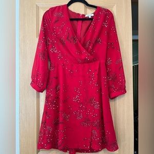 Madewell Hazelwood Red Floral Accent Faux Wrap Mini Dress Size 2 Whimsy Cocktail